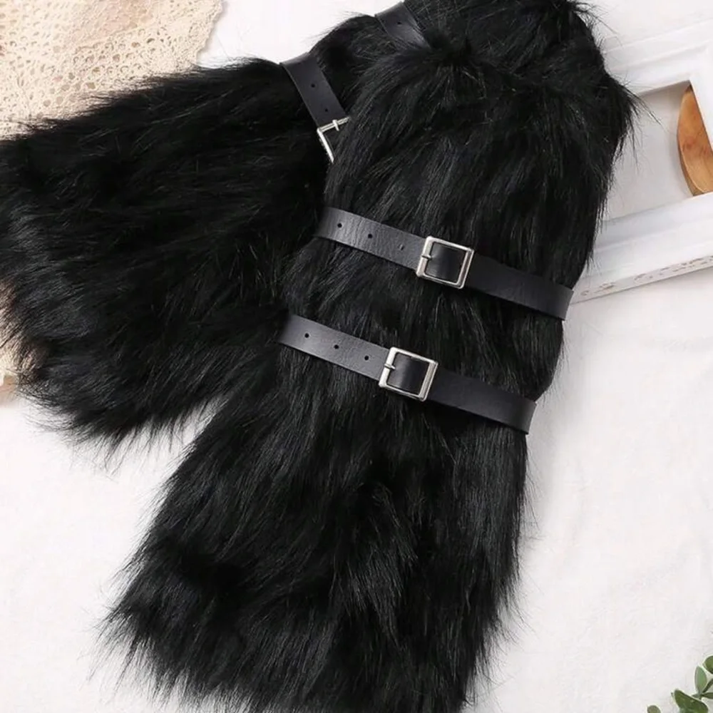 1 Pair Furry Leg Warmers + 4pcs Belts, Punk Boots Cuff Warmers